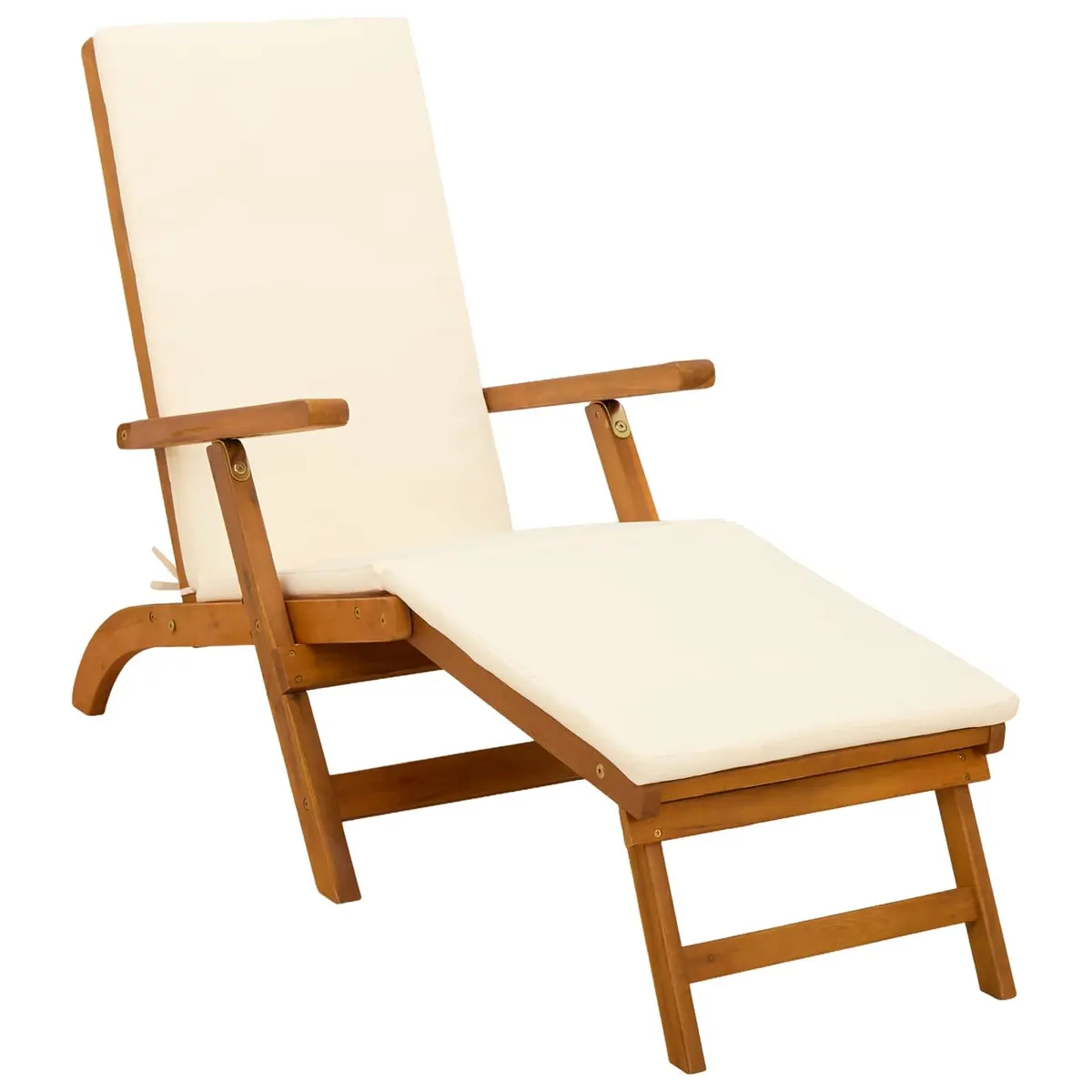 Sun Lounger Reclining Folding Chair Acacia Wood Outdoor Garden Patio Pool Brown 3 Piece