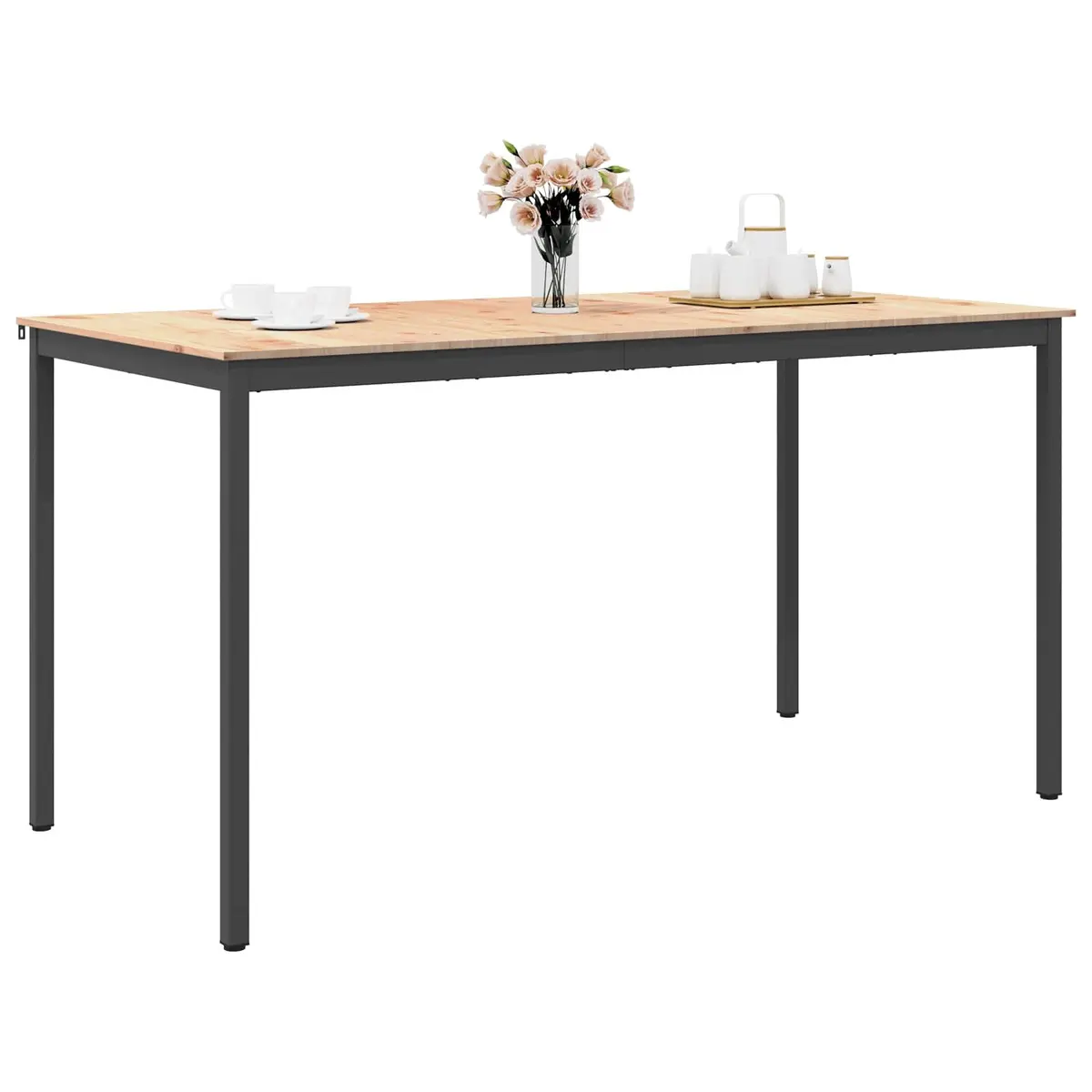 Bar Table Solid Pine Wood Top Metal Legs Kitchen Dining Room Furniture Brown 200 x 100 x 105 cm