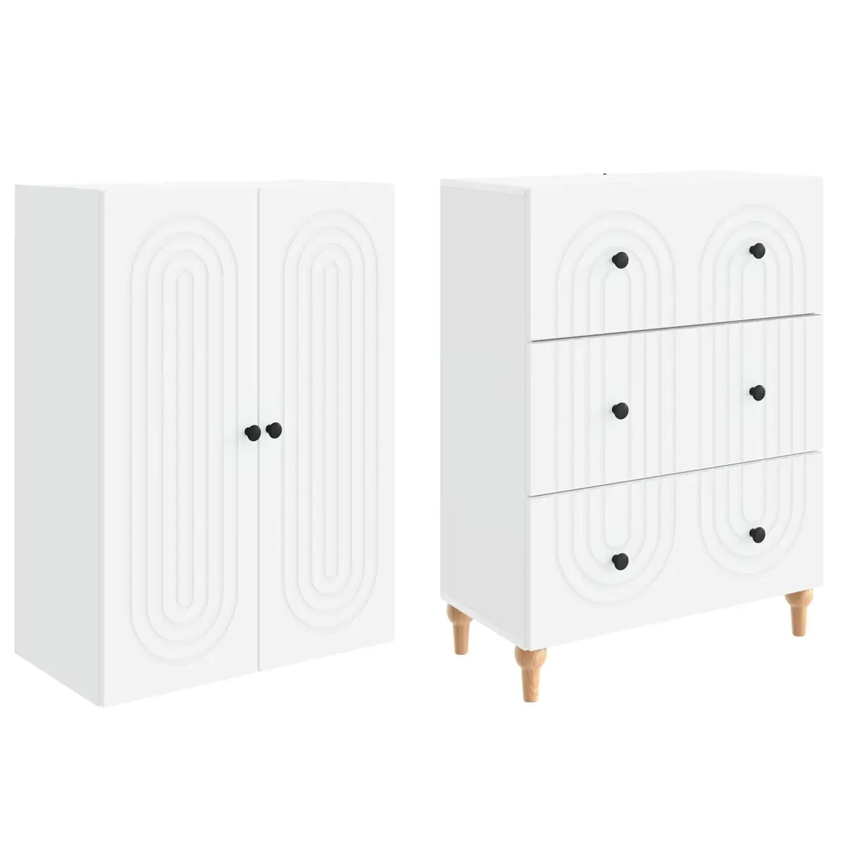 Storage Cabinet Set 2 Piece Engineered Wood Organiser with Shelves and Drawers for Home Office or Lounge Use