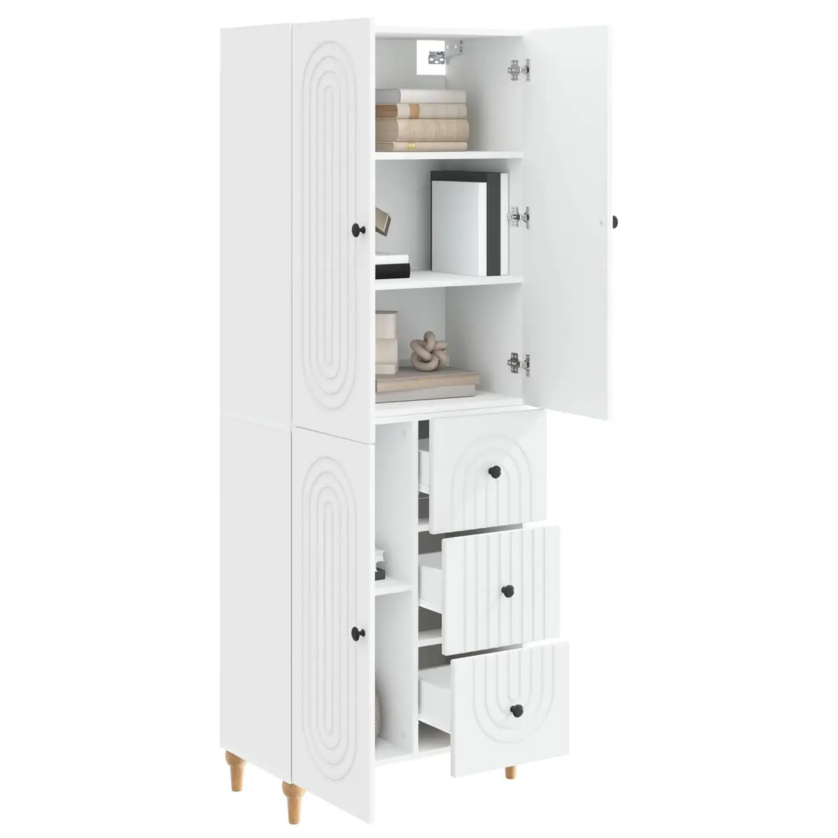 Cabinet Set 2 Pieces White Storage Furniture Shelves Drawers