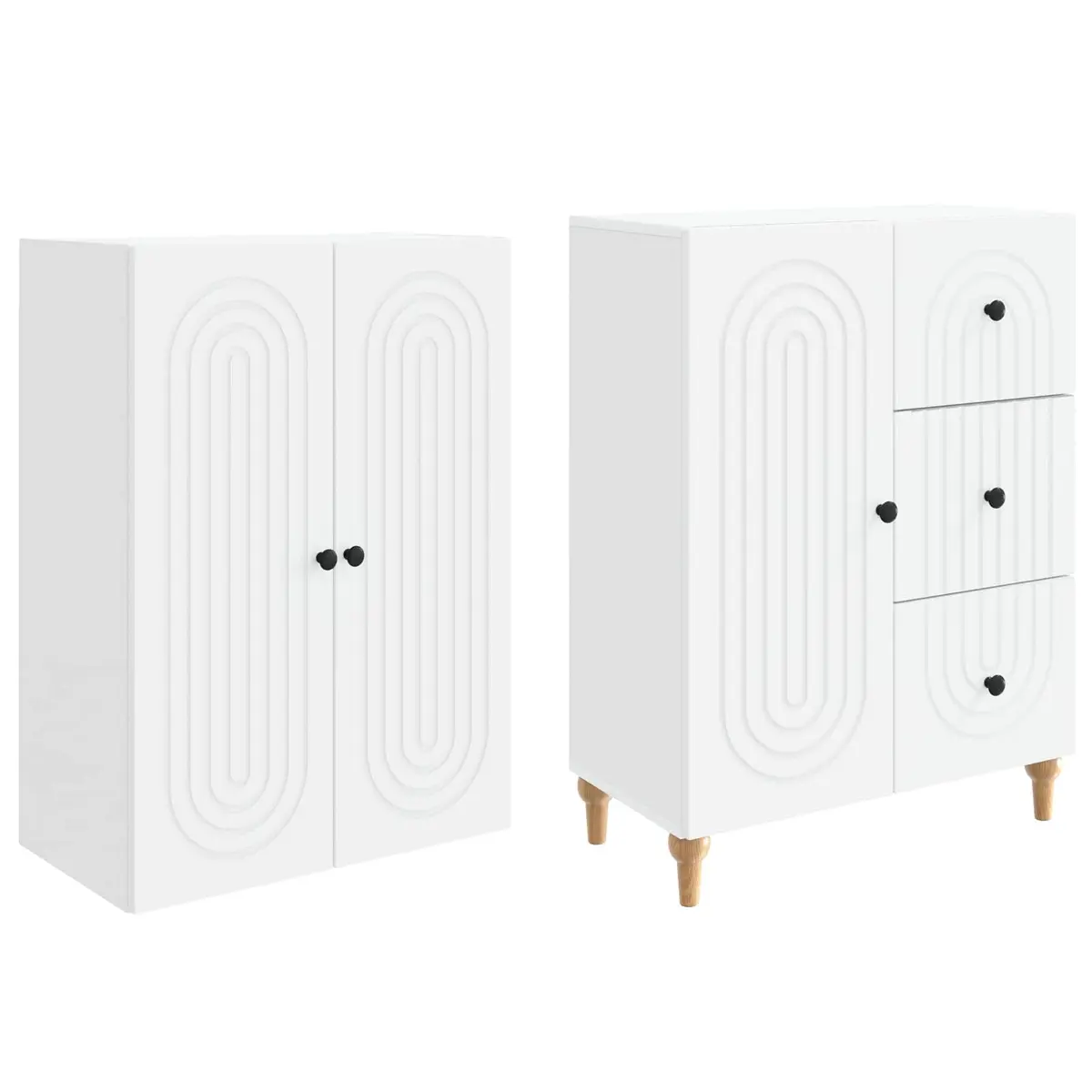 Cabinet Set 2 Pieces White Storage Furniture Shelves Drawers