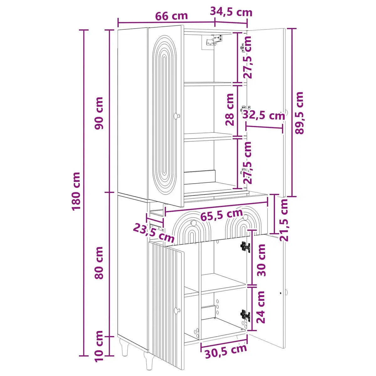 Cabinet Set Storage Furniture 66 x 34.5 x 90 cm Engineered Wood 2 Piece
