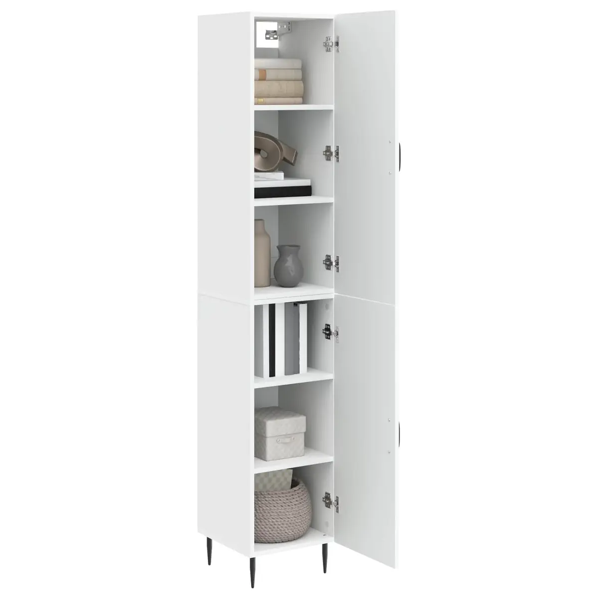White Cabinet Set Storage Furniture 2 Pieces Engineered Wood Living Room Bedroom