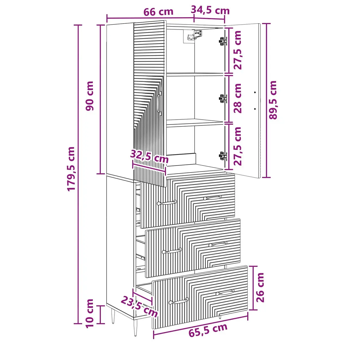 Storage Cabinet Set 2 pcs Adjustable Shelves 66 x 34.5 x 90 cm White