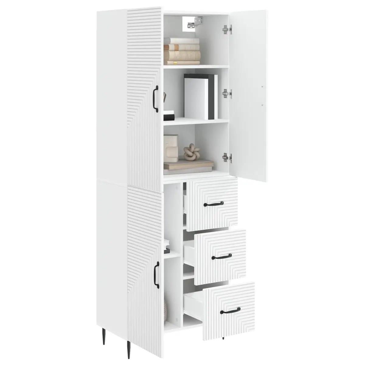 Cabinet Set 2 Pieces White Modern Storage Furniture Indoor Outdoor 66 x 34.5 x