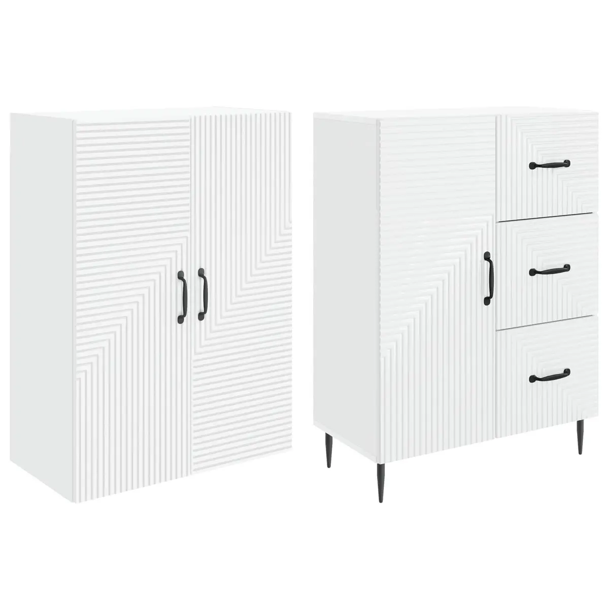 Cabinet Set 2 Pieces White Modern Storage Furniture Indoor Outdoor 66 x 34.5 x