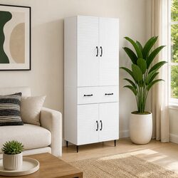 Cabinet Set 2 pcs White Storage Furniture Engineered Wood Lounge Study Organiser