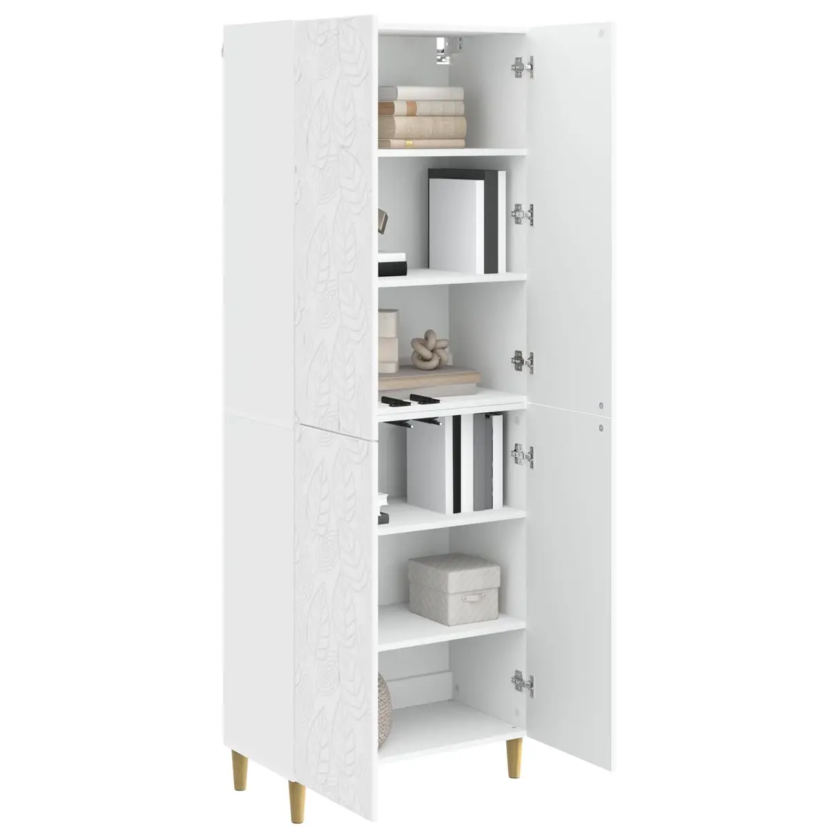 White Cabinet Set 2 Pieces Engineered Wood Storage Furniture Modern Design