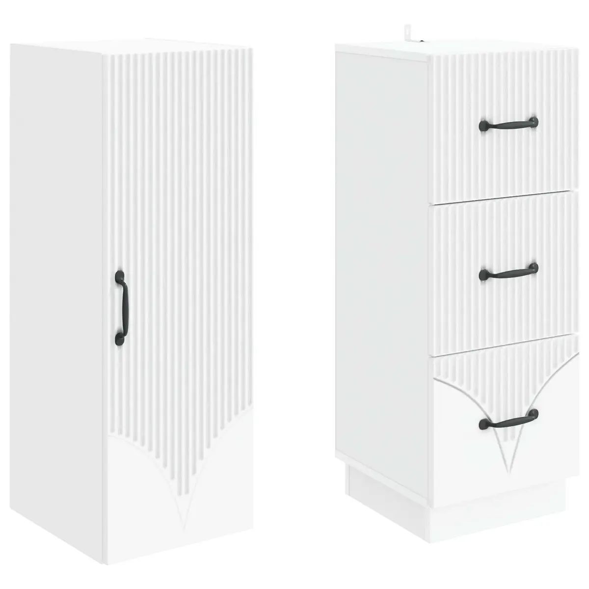 Storage Cabinet Set 2 pcs White Modern Sliding Doors Shelves Drawers Organizer