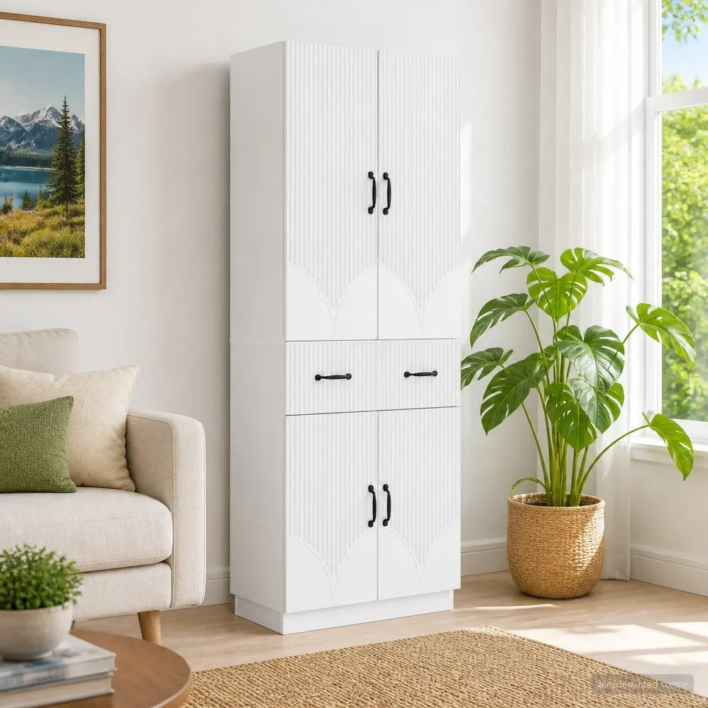 White Engineered Wood Cabinet Set 2 Pieces Storage Furniture Modular Design
