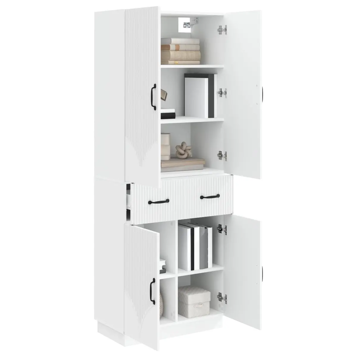 White Engineered Wood Cabinet Set 2 Pieces Storage Furniture Modular Design