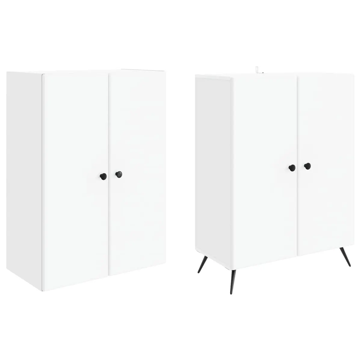 Cabinet Set 2 Pieces White Storage Furniture Engineered Wood Shelves Drawers