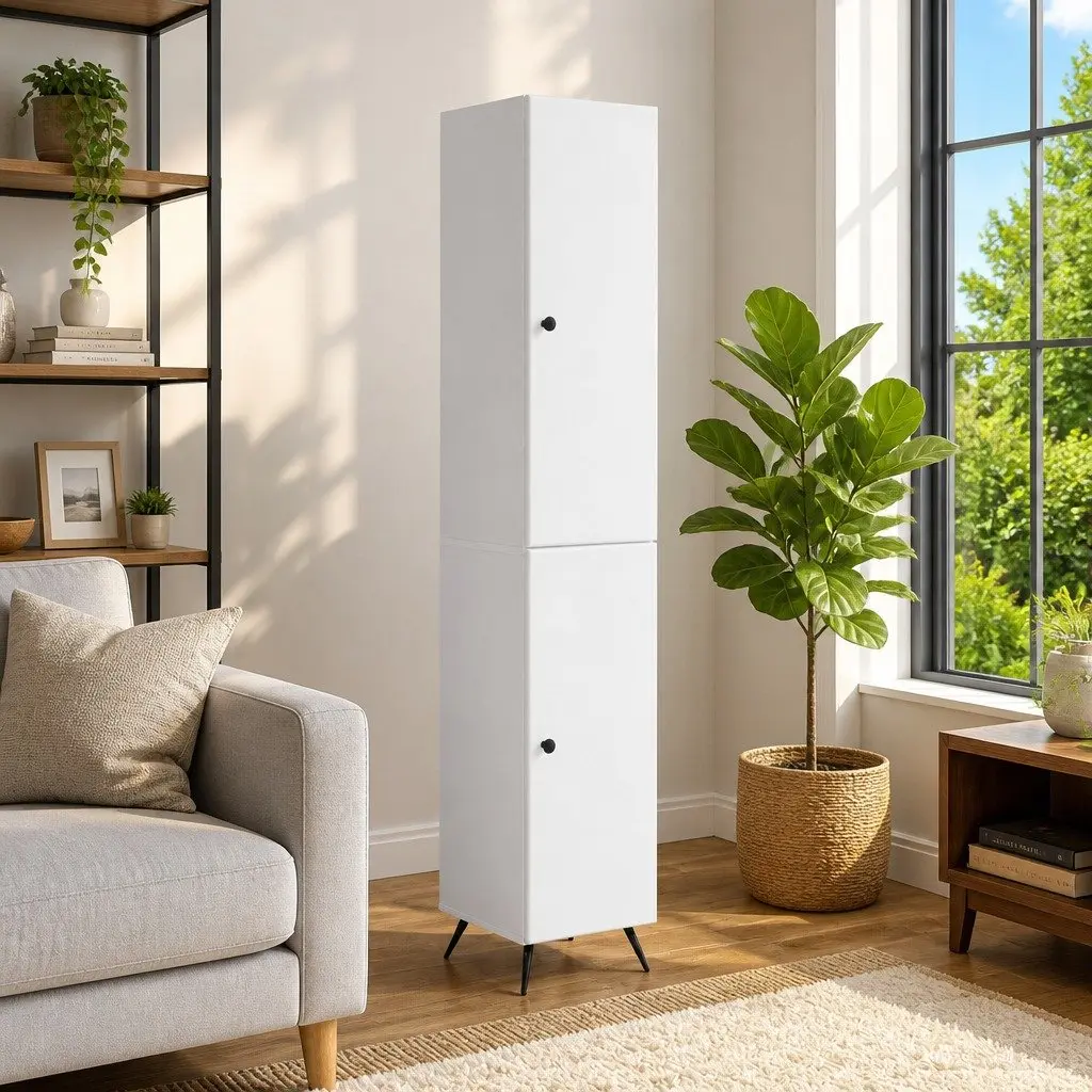 Cabinet Set 2 Pcs White Engineered Wood Storage Furniture Living Room Bedroom