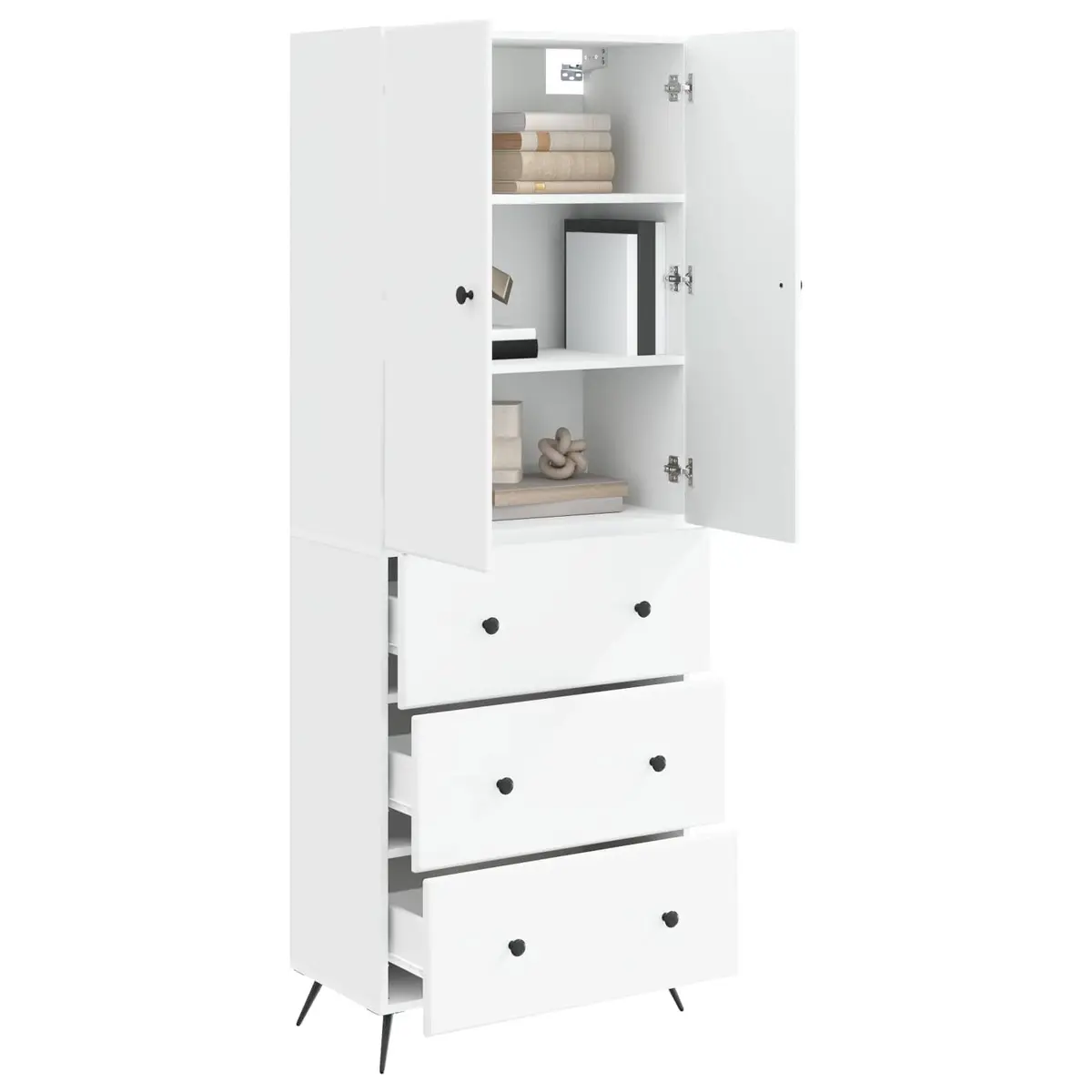 Storage Cabinet Set 2 pcs White 66 x 34.5 x 90 cm Sliding Doors Shelves Drawers