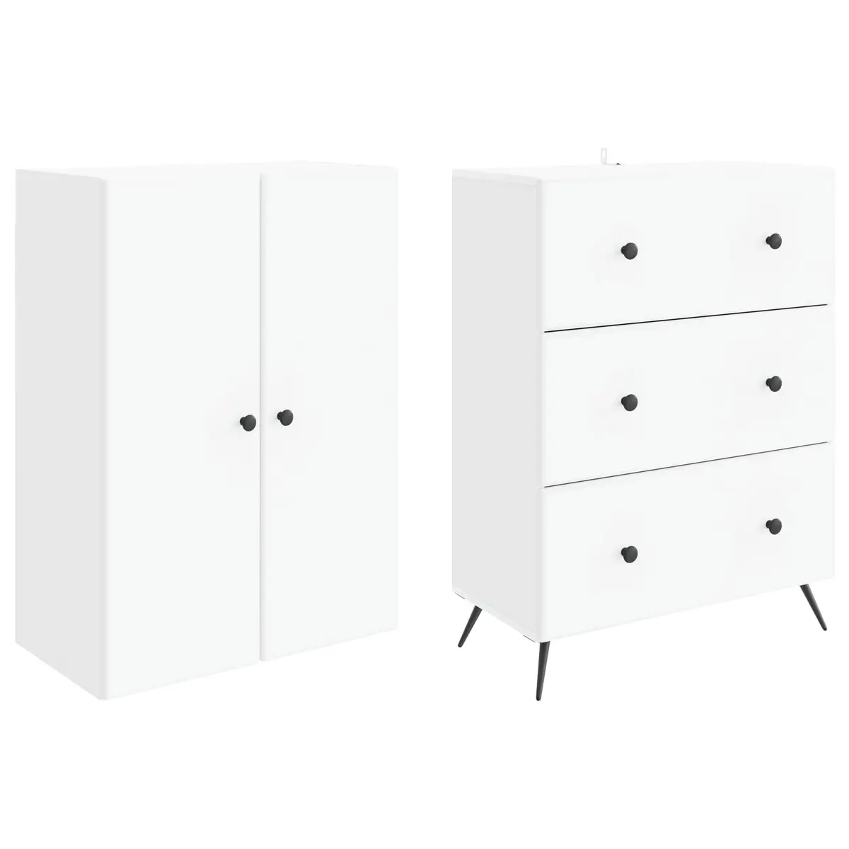 Storage Cabinet Set 2 pcs White 66 x 34.5 x 90 cm Sliding Doors Shelves Drawers