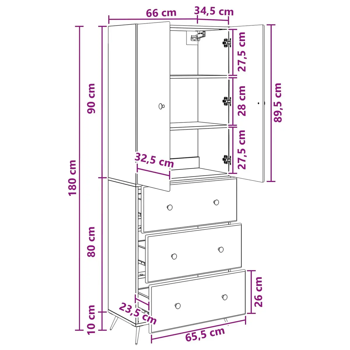 Storage Cabinet Set 2 pcs White 66 x 34.5 x 90 cm Sliding Doors Shelves Drawers