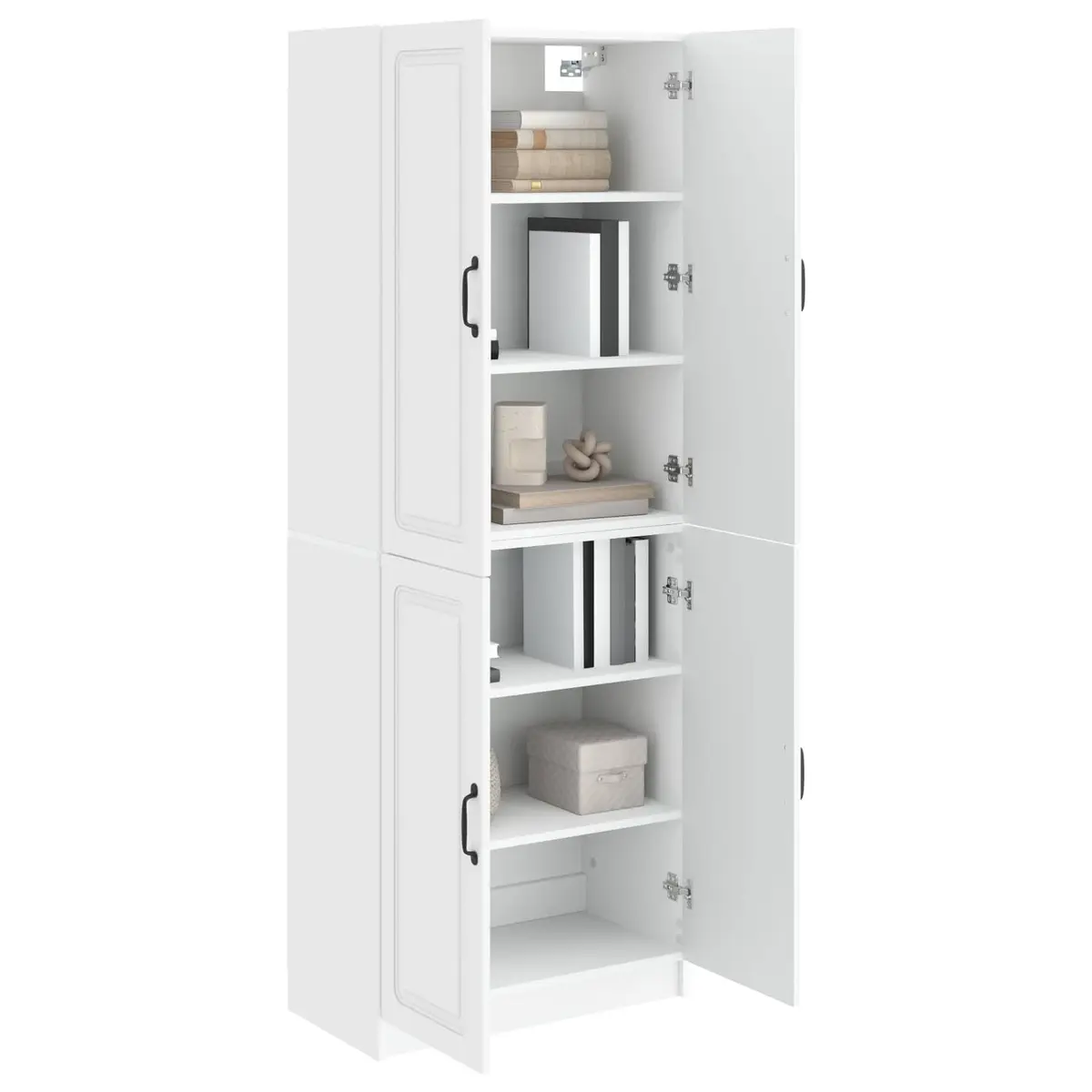 White Engineered Wood Cabinet Set 2 Piece Storage Furniture Compartment Shelves