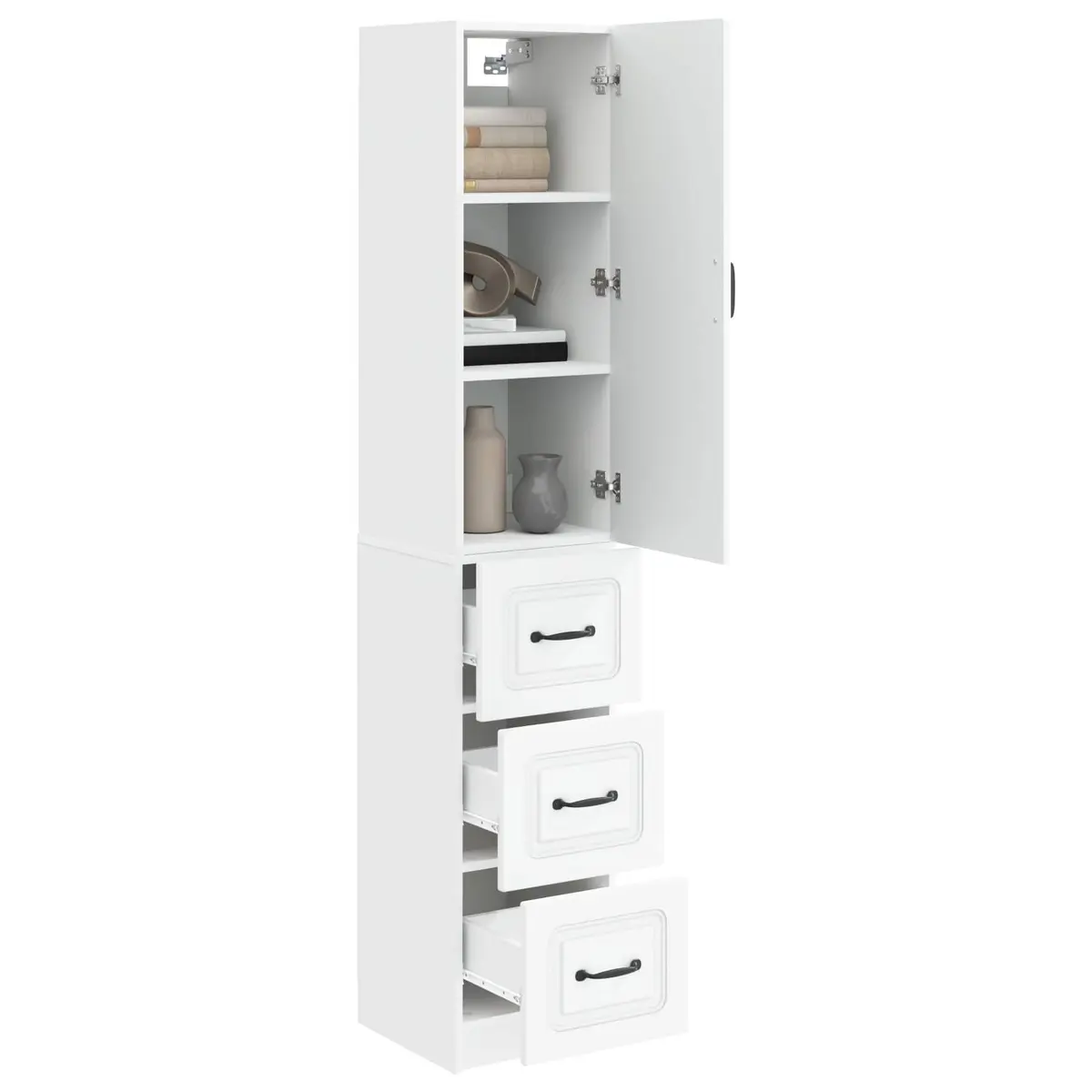 White Storage Cabinets Set 2 Pieces with Drawers Shelves LED Light 33x34.5x87cm