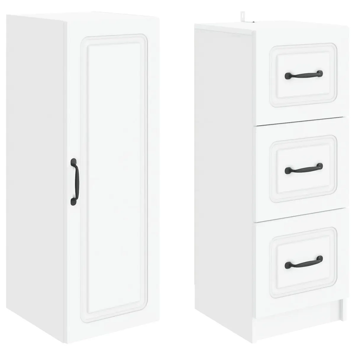 White Storage Cabinets Set 2 Pieces with Drawers Shelves LED Light 33x34.5x87cm