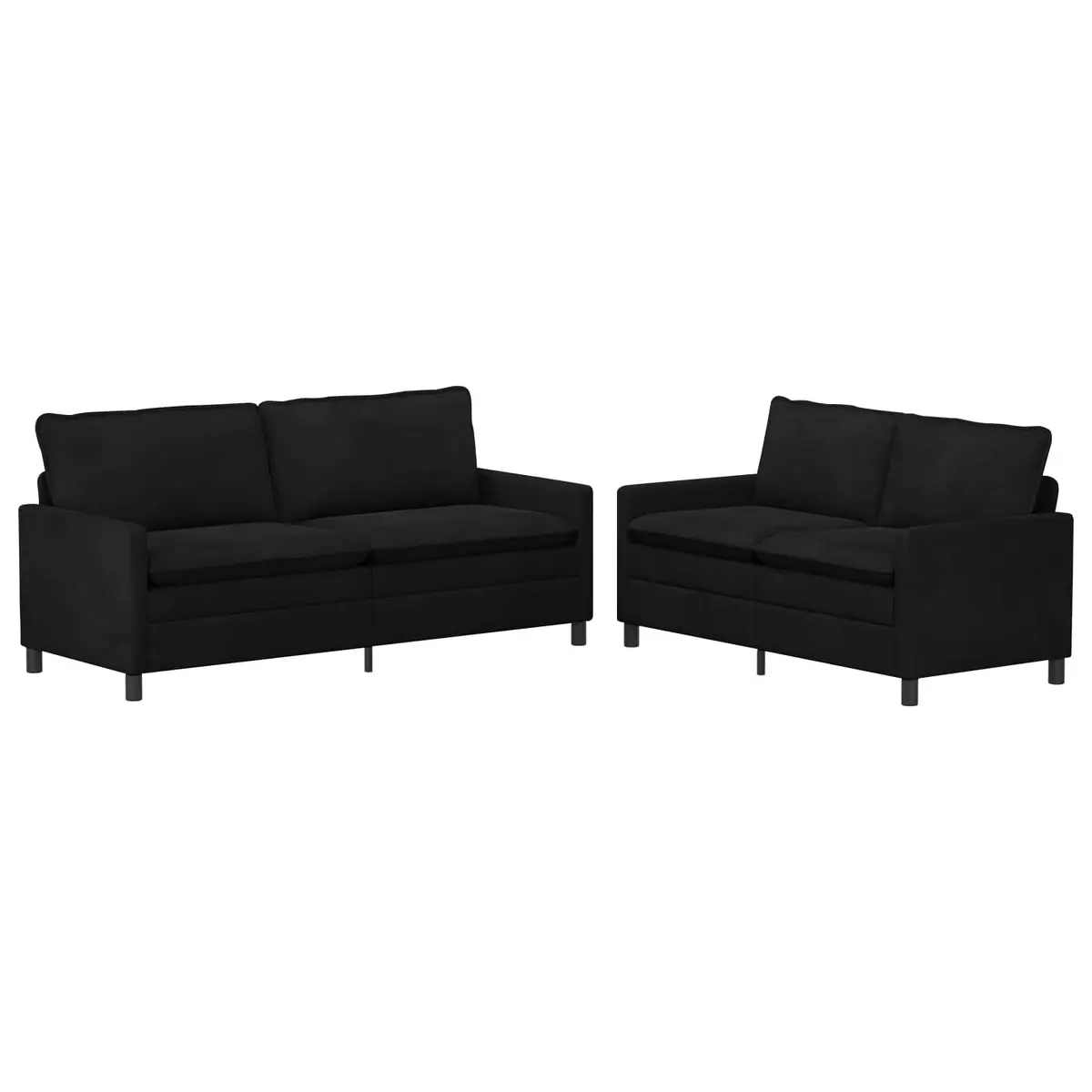 2 Piece Black Velvet Sofa Set