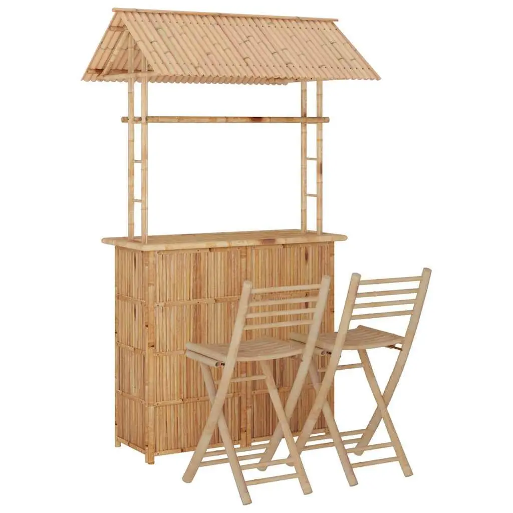 Bamboo Bar Set Tropical Outdoor Furniture 3 Piece Foldable Brown
