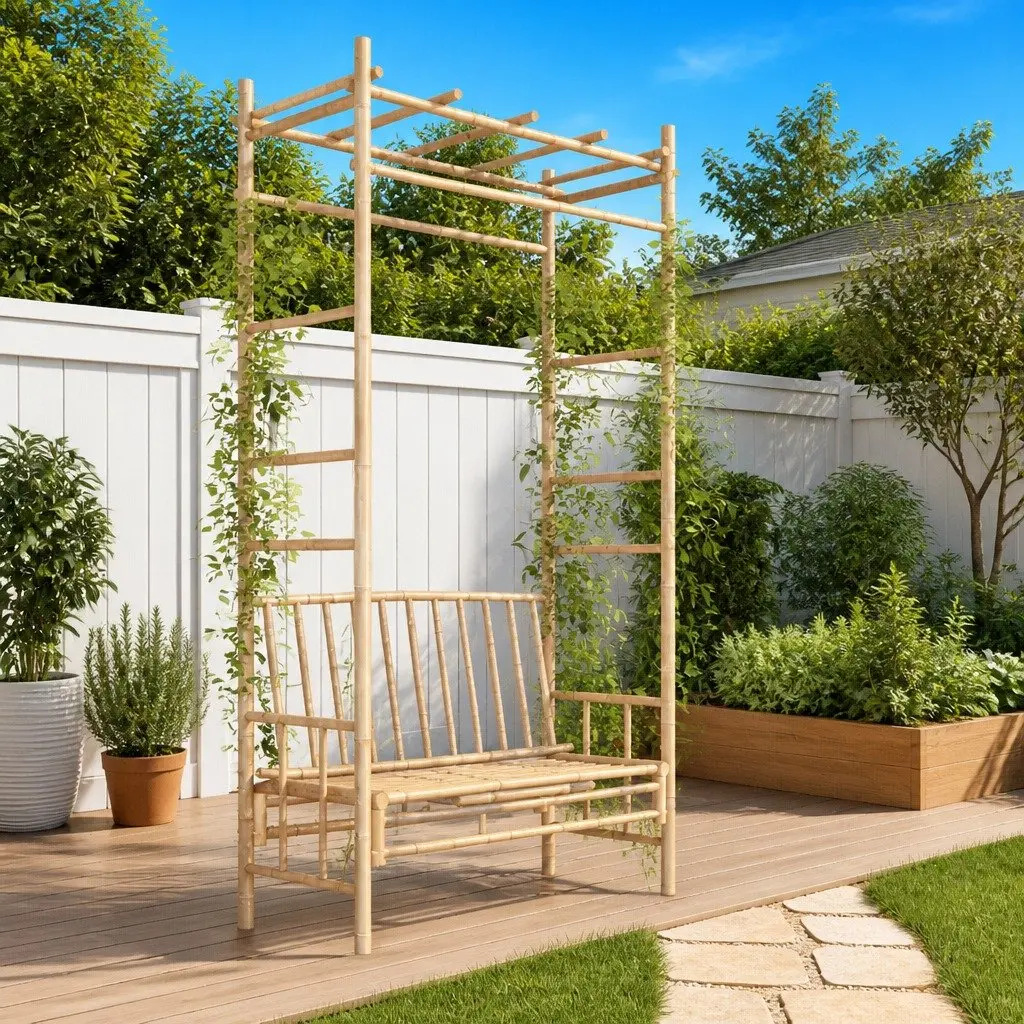 Bamboo Garden Bench Pergola Trellis Outdoor Seating 116cm Brown