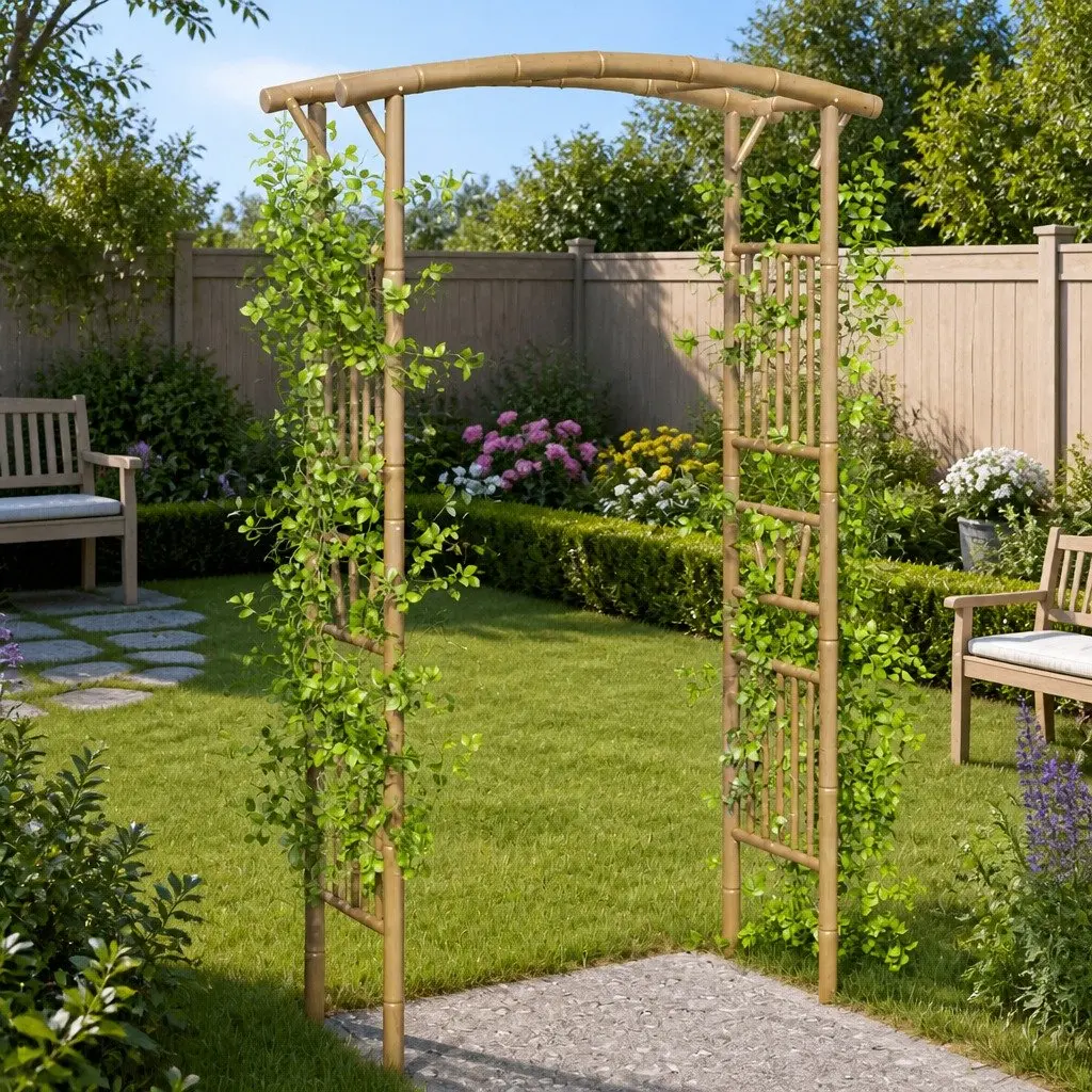 Bamboo Garden Arch Outdoor Patio Trellis Climbing Plant 118cm W Brown