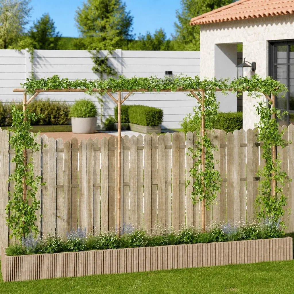 Bamboo Garden Pergola Outdoor Patio Arbour Trellis 385L x 40W x 205H cm Brown