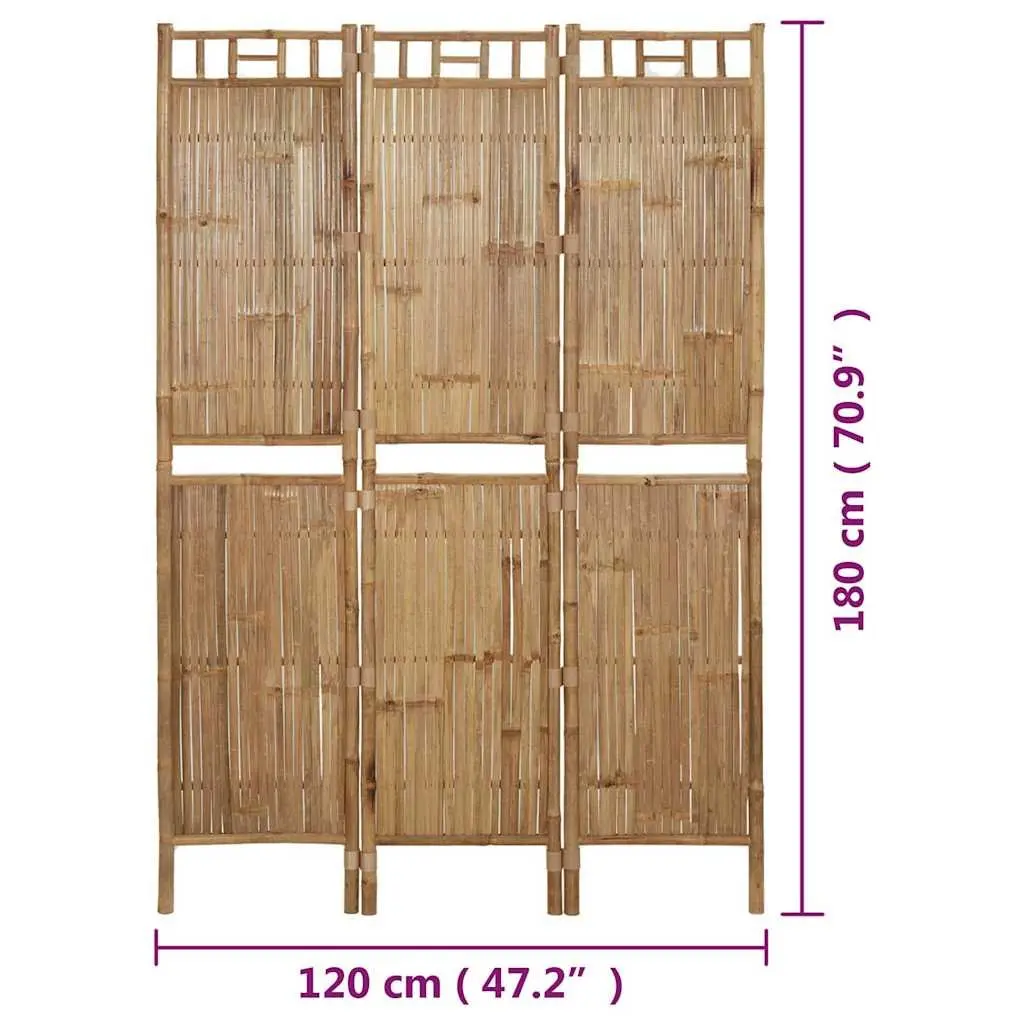 3-Panel Room Divider Bamboo Screen Privacy 120x180 cm Brown Indoor Outdoor