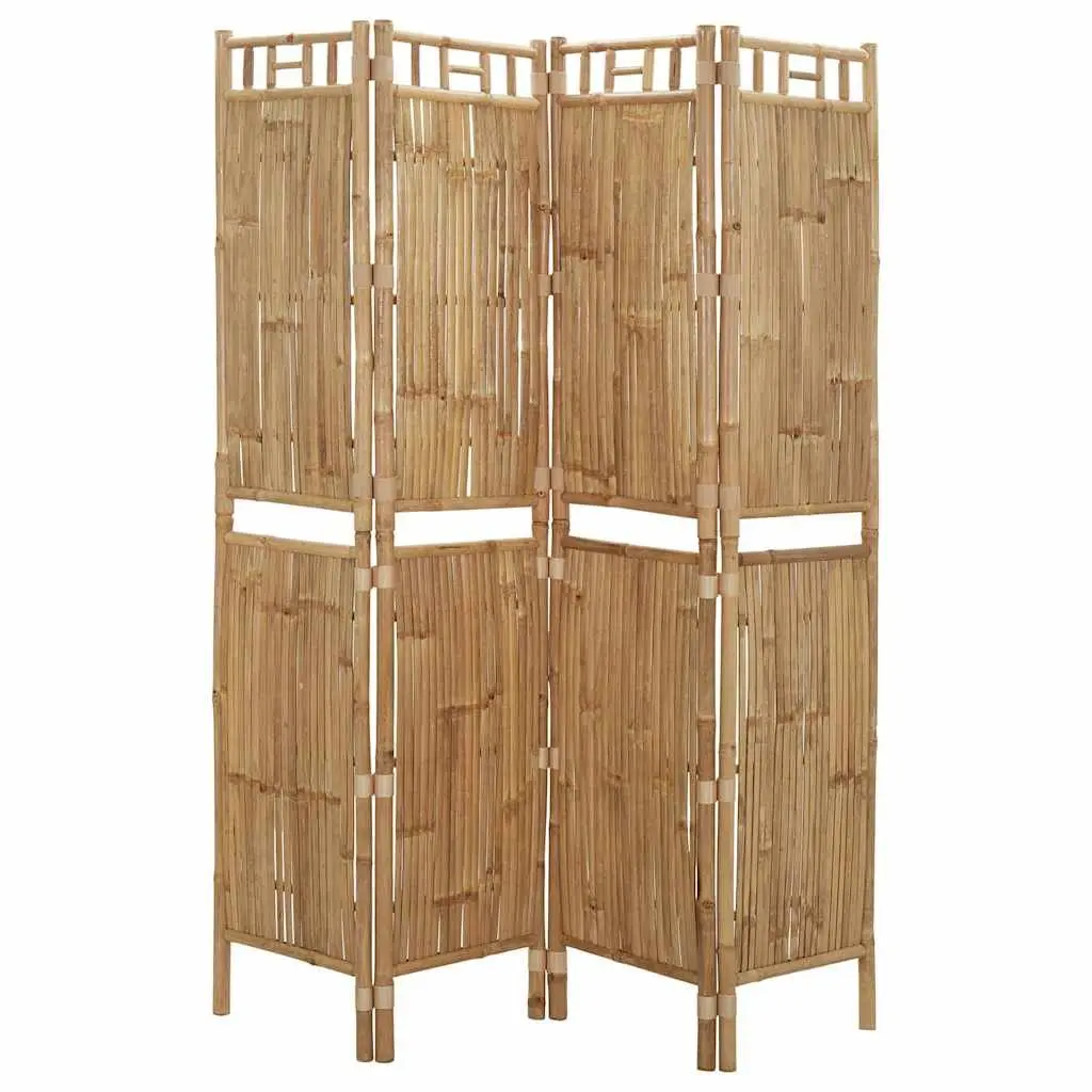 4-Panel Room Divider Bamboo Folding Privacy Screen Indoor Outdoor Partition Brown 160 x 180 cm