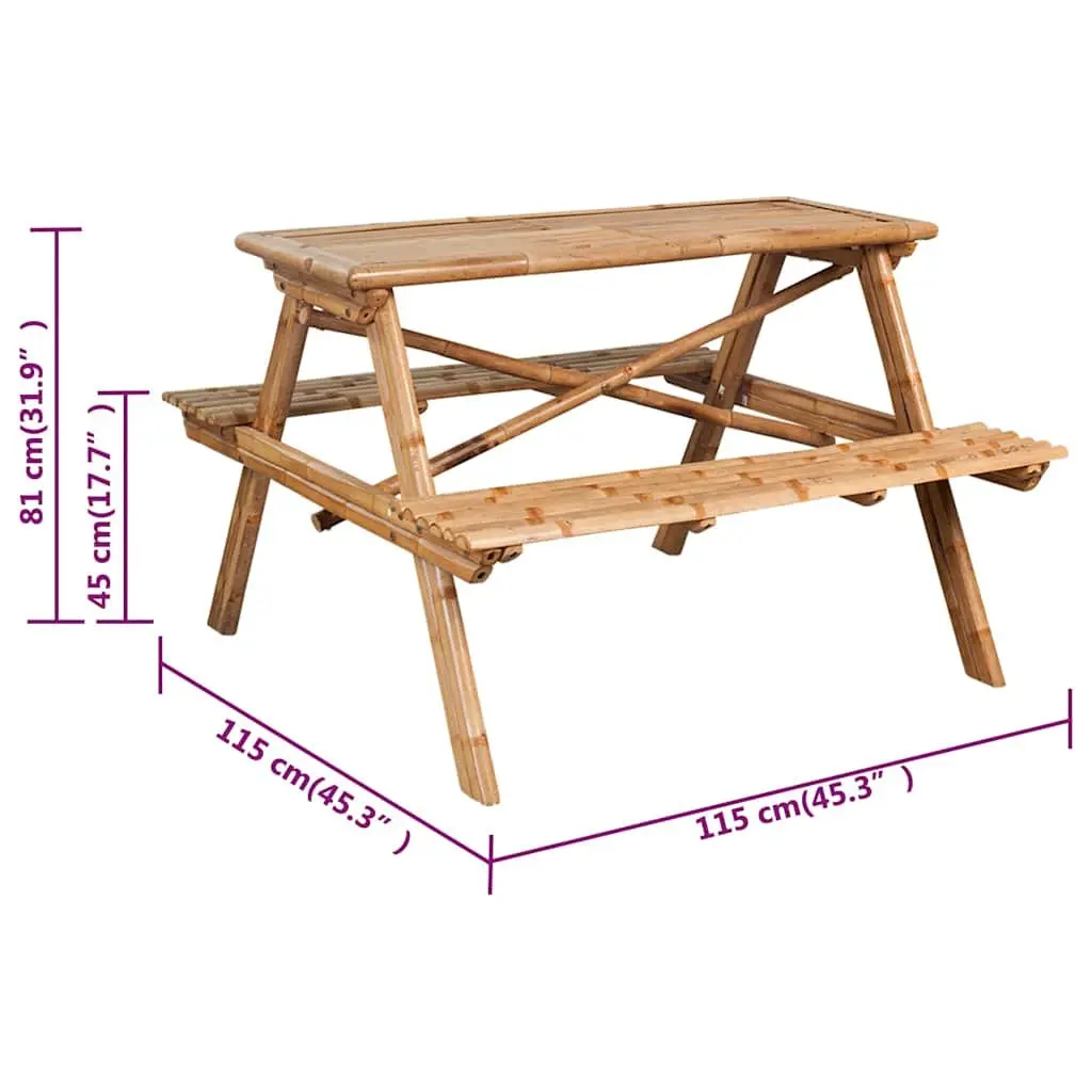 Bamboo Picnic Table Outdoor Dining 115x115x81cm Brown