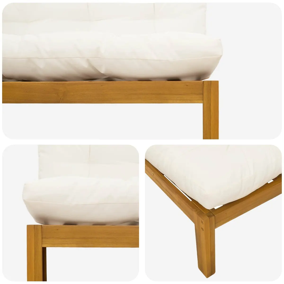 Outdoor Sectional Sofa Unit 2 Piece Acacia Wood Garden Patio Furniture Natural Cream White