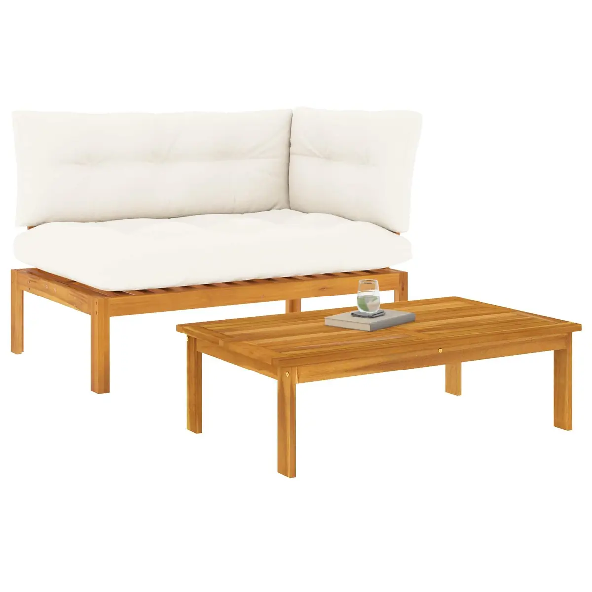 Outdoor Sectional Sofa Units Garden Seating 2 pcs Brown Acacia Wood