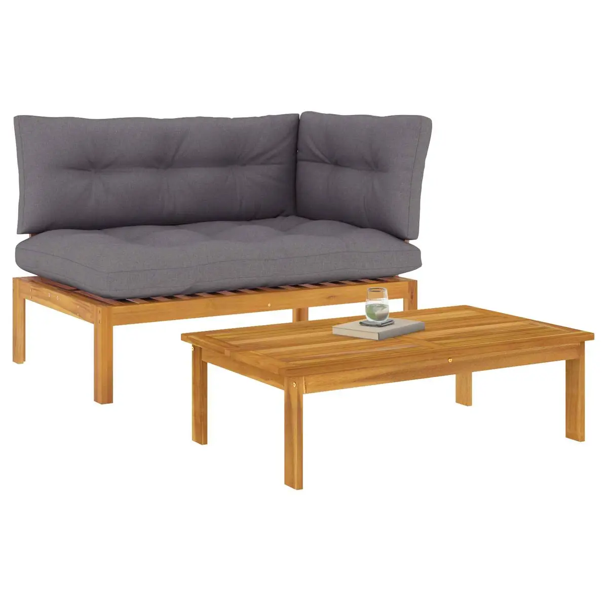 2 Pcs Acacia Wood Outdoor Sectional Sofa Units Brown Garden Furniture Bench