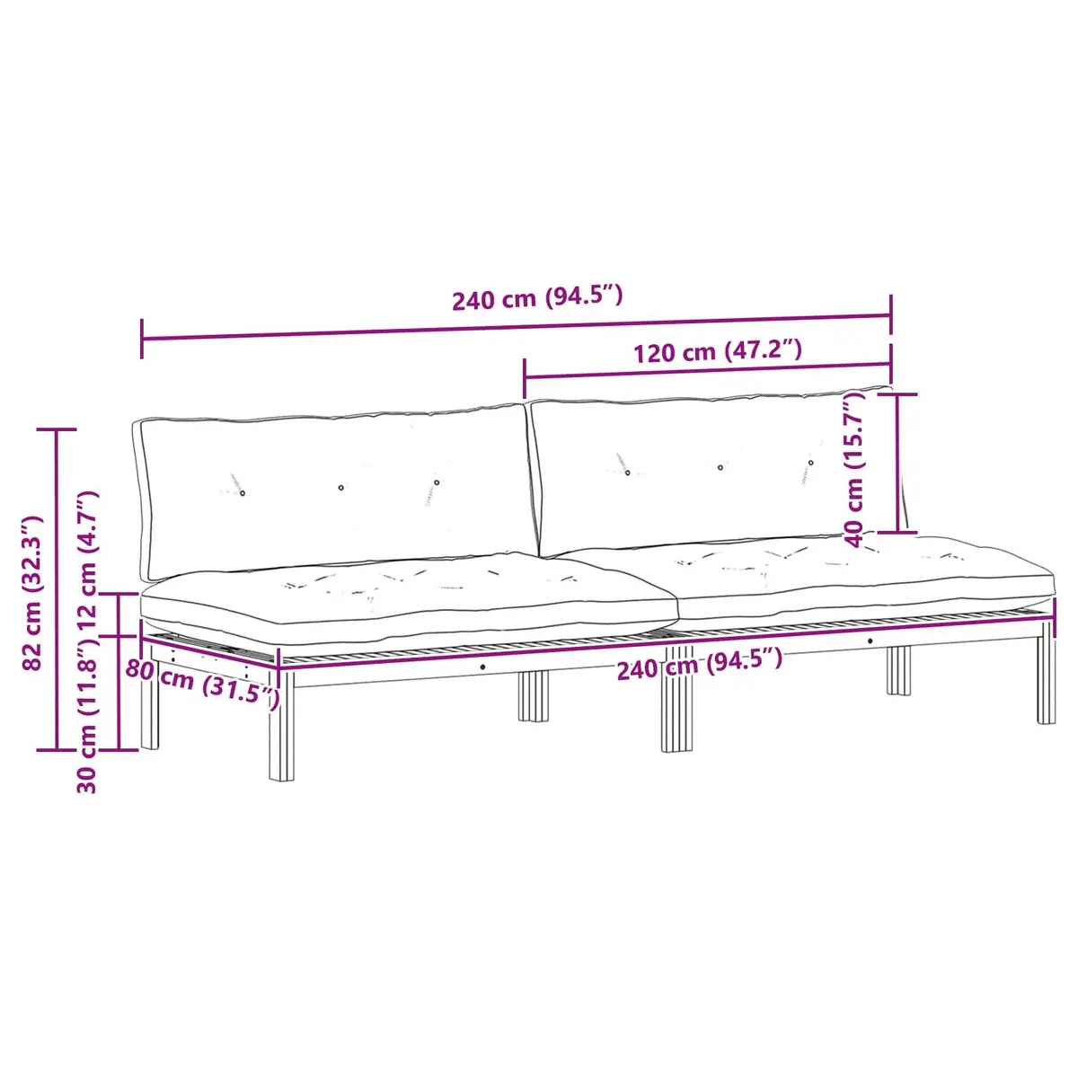 Outdoor Sectional Sofa Middle Unit with Cushion