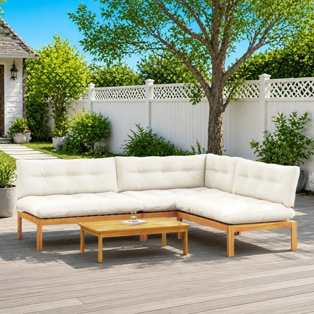 Outdoor Sectional Sofa Set Corner Lounge 4 Piece Brown Solid Acacia Wood