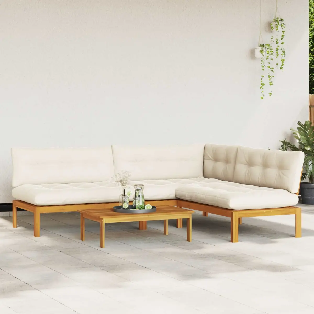 Outdoor Sectional Sofa Set Corner Lounge 4 Piece Brown Solid Acacia Wood