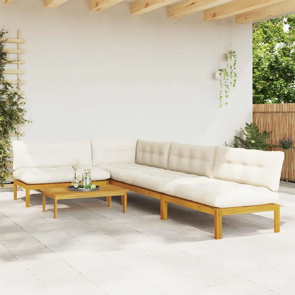 5-Piece Solid Wood Outdoor Sofa Set
