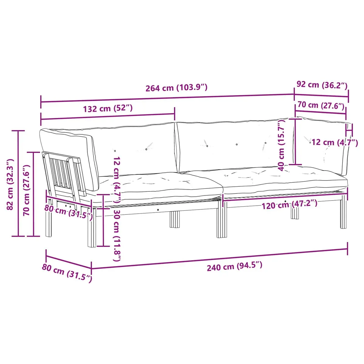 2 Piece Outdoor Garden Patio Sectional Sofa Set Corner Lounge with Matching Low Table Brown Cream White