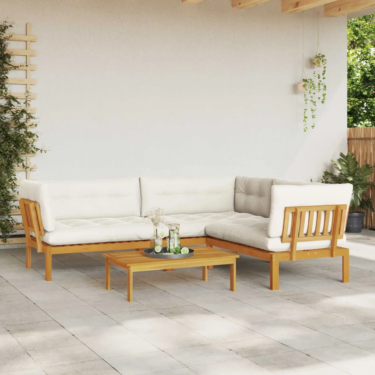 Outdoor Sectional Sofa with Brown Acacia Wood
