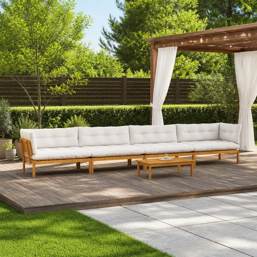 5 Piece Garden Pallet Sectional Sofa Set Outdoor Corner Lounge Brown