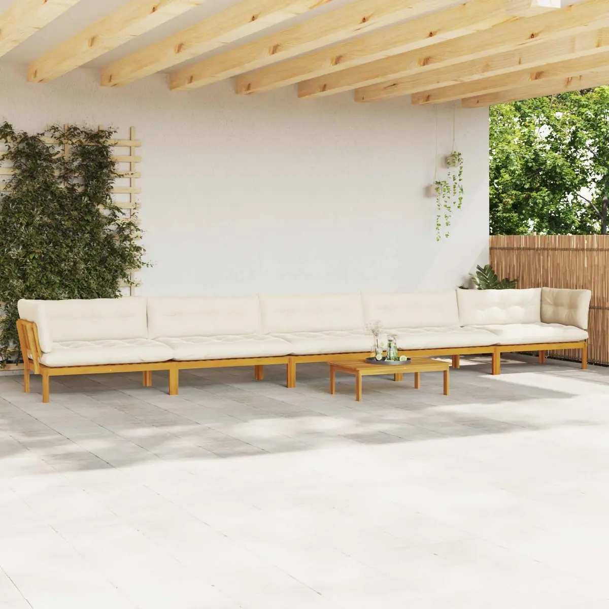 Outdoor Sectional Sofa Set Corner Lounge 6 Piece Natural Brown