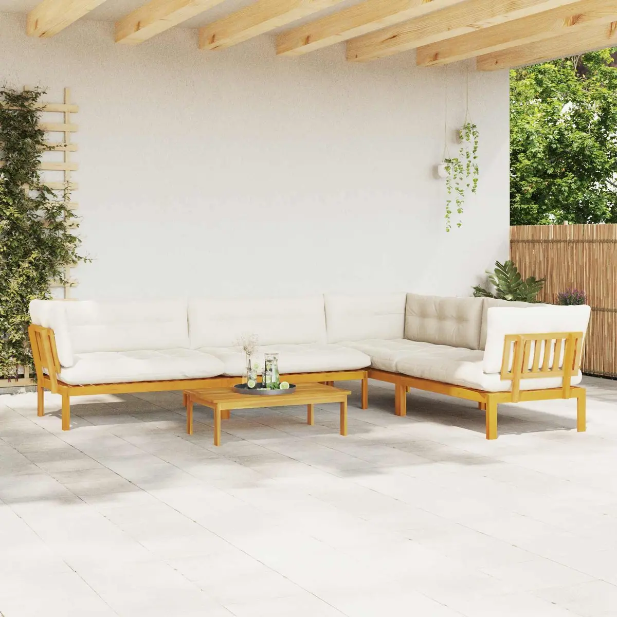 5 Piece Garden Pallet Sofa Set Corner Sectional Outdoor Seating Brown