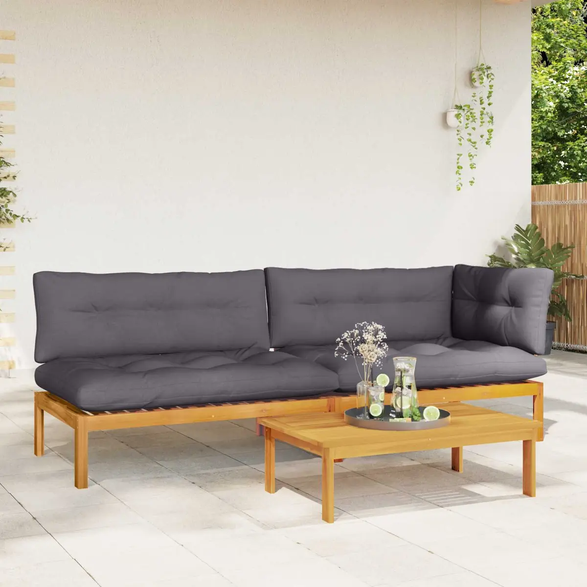3 Piece Garden Pallet Sofa Set Corner Lounge Outdoor Sectional with Table Brown