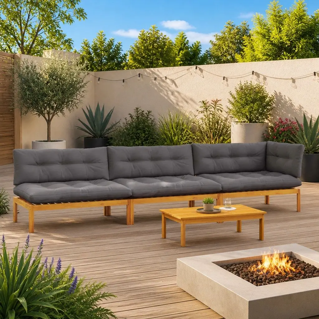 Outdoor Garden Pallet Sofa Sectional Set 4 Piece Corner Lounge Seating Brown