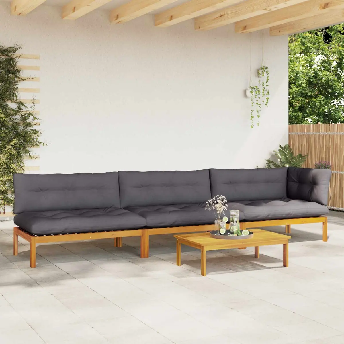Outdoor Garden Pallet Sofa Sectional Set 4 Piece Corner Lounge Seating Brown
