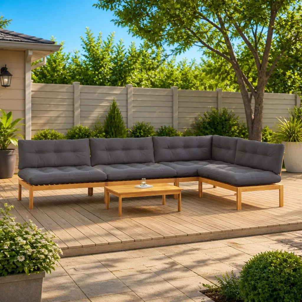 5 Piece Garden Pallet Sofa Sectional Set Outdoor Lounge Solid Acacia Wood Brown