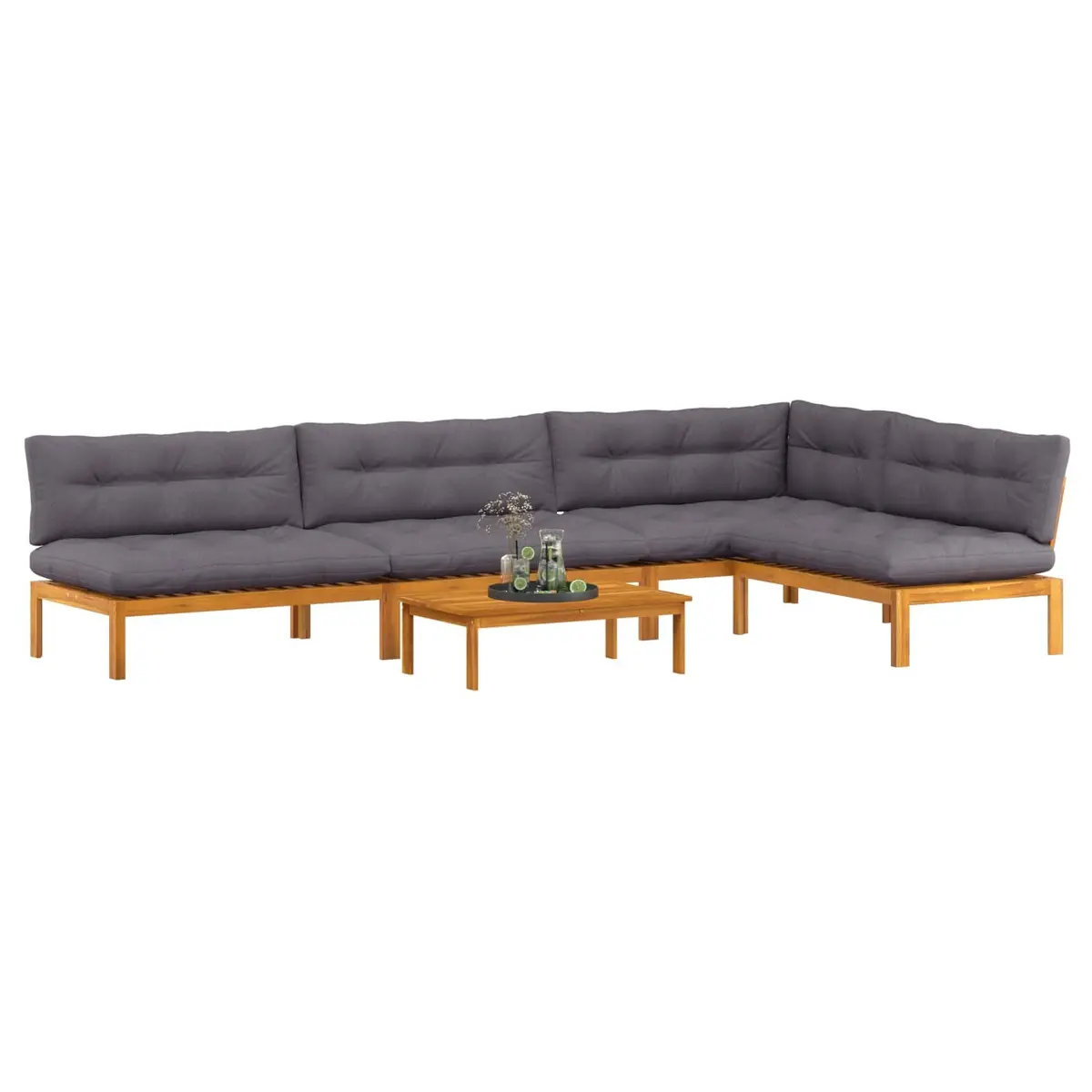 5 Piece Garden Pallet Sofa Sectional Set Outdoor Lounge Solid Acacia Wood Brown