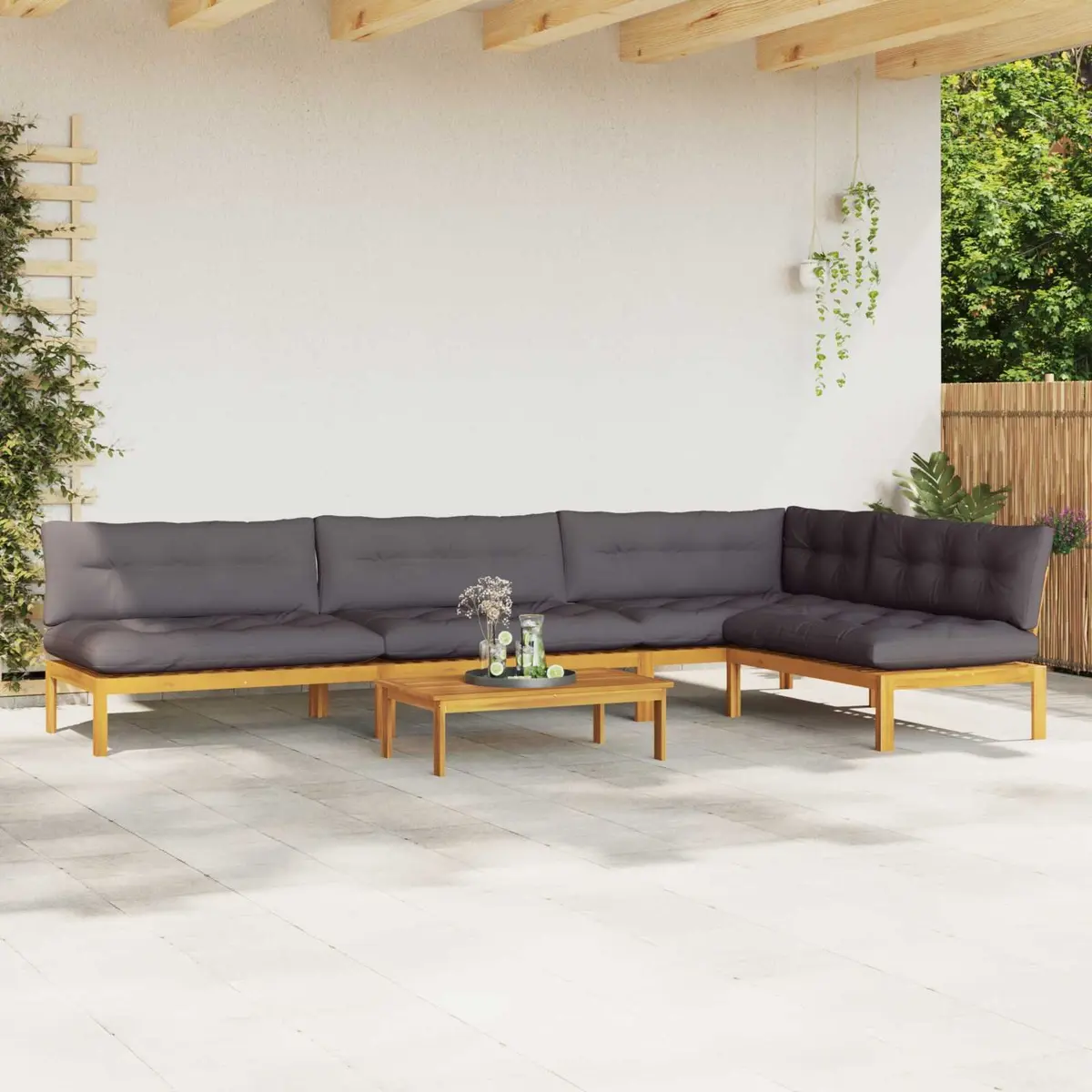 5 Piece Garden Pallet Sofa Sectional Set Outdoor Lounge Solid Acacia Wood Brown