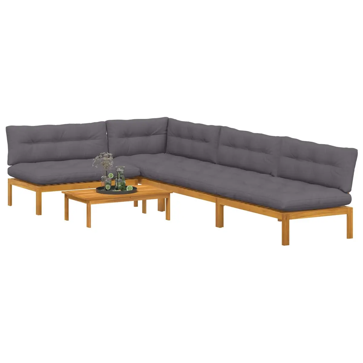 5 Piece Outdoor Sectional Sofa Corner Lounge Seating Set Brown Natural Wood